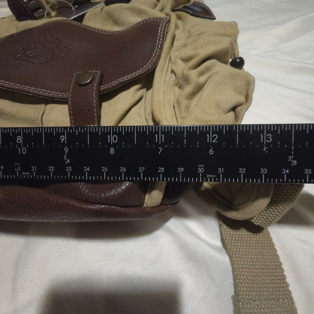 Barrington Canvas Leather Rucksack Backpack Tan Brown Delta SkyMiles Tag - Picture 8 of 10